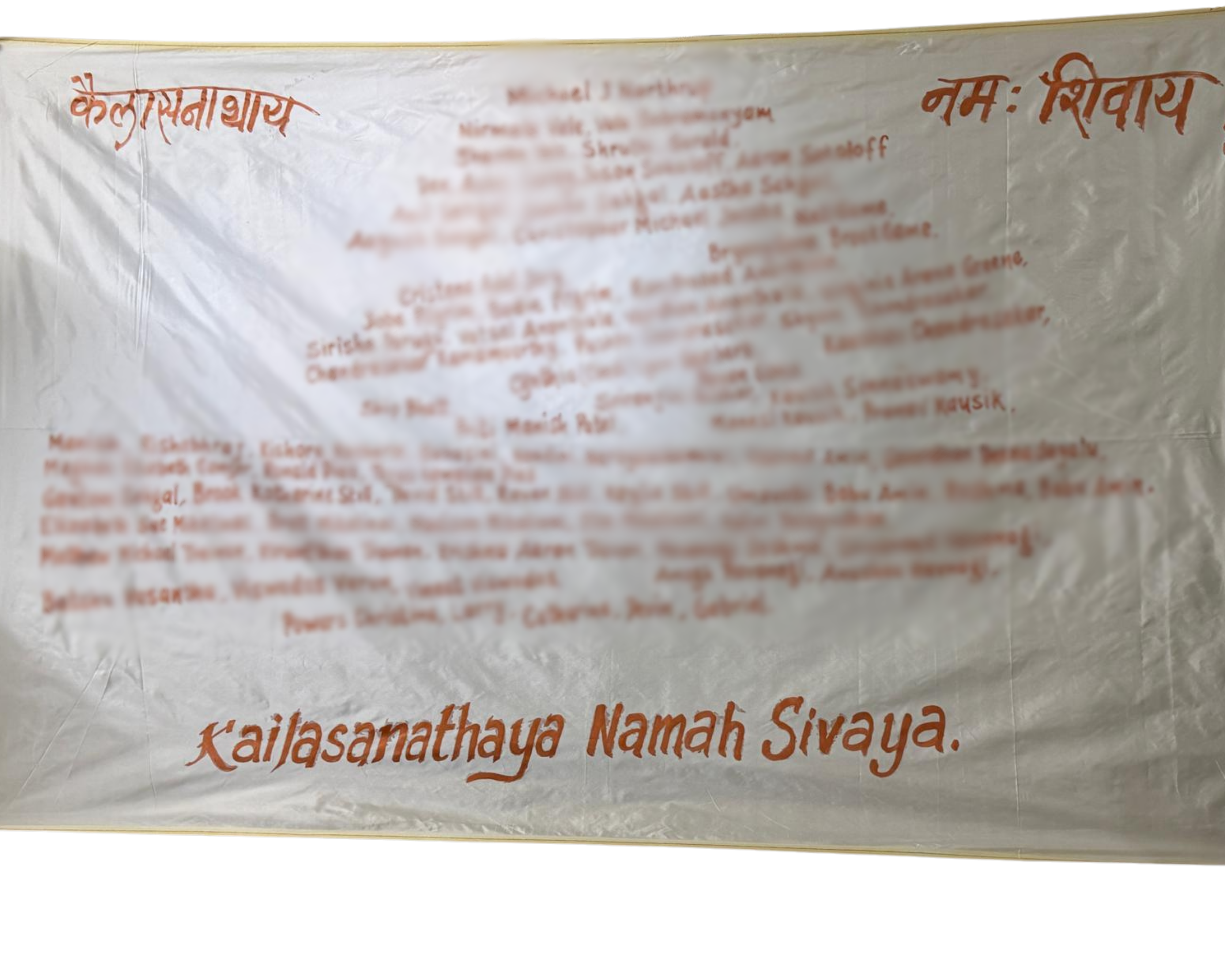 Sacred White Cloth with family names — Kailasanathaya Namah Sivaya